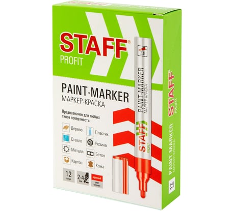Маркер-краска лаковый Staff paint marker, 2-4 мм, красный, НИТРО-ОСНОВА, PROFIT, 12 шт 152582