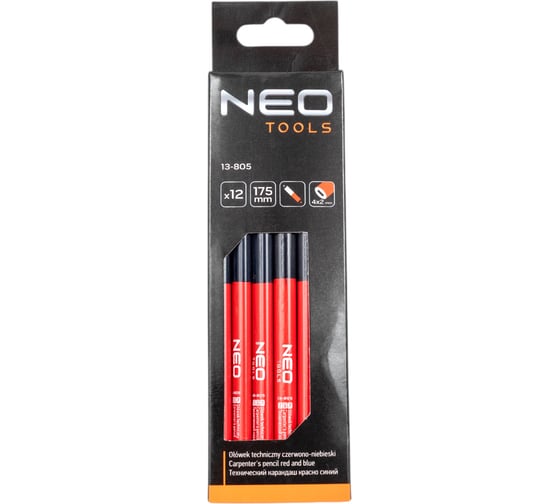 Технические карандаши NEO Tools красный, синий, 12 штук 13-805