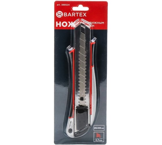 Нож строительный BARTEX, 25х125 мм, резина, алюминий, выдвижное лезвие, AI-2904004 388524 1