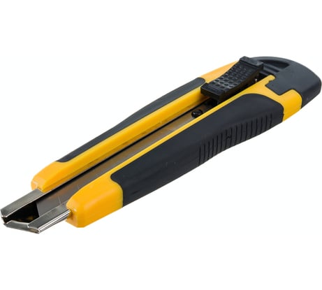 Строительный нож Biber 50118  усиленный, обрезиненный корпус, с прямоугольным фиксатором тов-202805