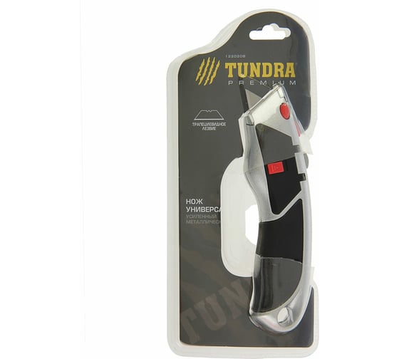 Трапециевидный нож TUNDRA 2К корпус, усиленный, доп. отсек, 5 лезвий, автовозврат, 18 мм 1220208