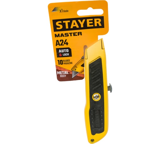 Универсальный нож STAYER Master-A24 металлический, с автостопом 0921_z02