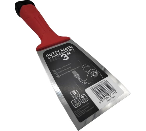 Шпатель малярный Olejnik закал.нерж.сталь 80мм с эргоном. пласт. ручкой, лезвие 1,22-0,4мм 124080-1K