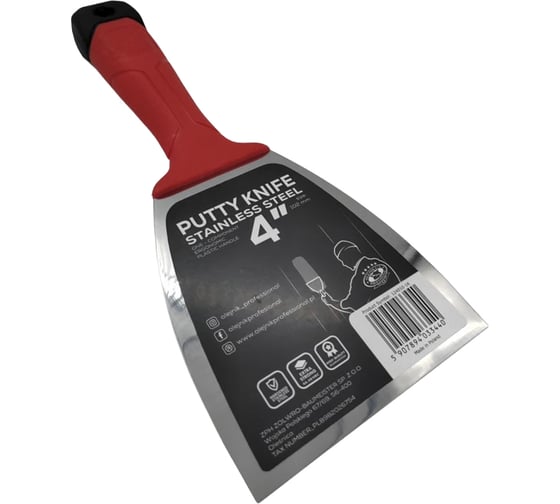 Шпатель малярный Olejnik закал.нерж.сталь 100мм с эргоном.пласт. ручкой, лезвие 1,22-0,4мм 124010-1K