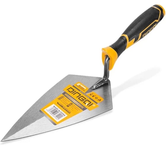 Мастерок (кельма) каменщика DINGQI 150 мм с отсрым концом, прорезиненная рукоятка 62206