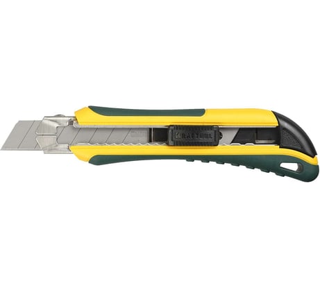 Нож KRAFTOOL с сегментированным лезвием, 2-х комп., усилен, автофиксация, кассета с 6 лезвиями, допфиксатор, 18 мм 09193