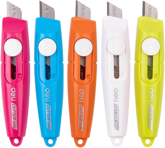 Нож канцелярский Deli Vivid Mini шир. лез. 9мм фиксатор сталь ассорти блистер ( 20шт) E2020