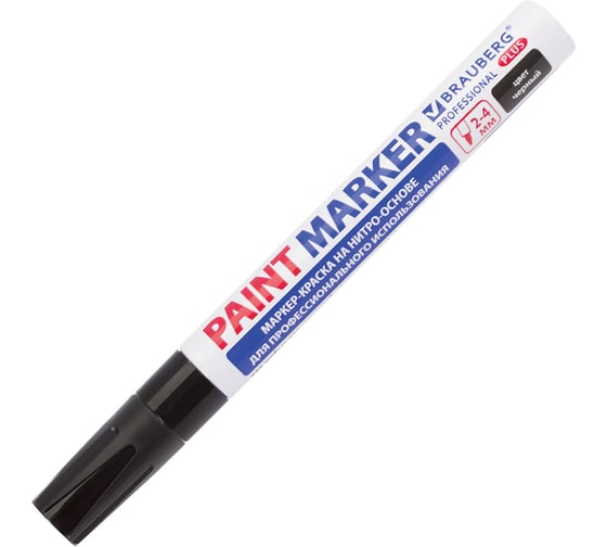 Лаковый маркер-краска BRAUBERG paint marker 4 мм, черный, нитро-основа, алюминиевый 151445