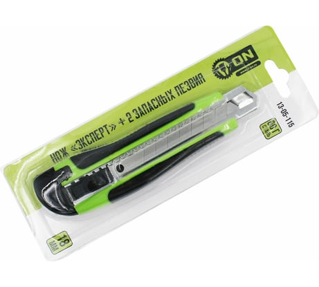 Нож ON Эксперт с выдвижным лезвием , автомат. фиксатор, сталь 60г, 2 зап. лезвия, 18мм. 13-05-115