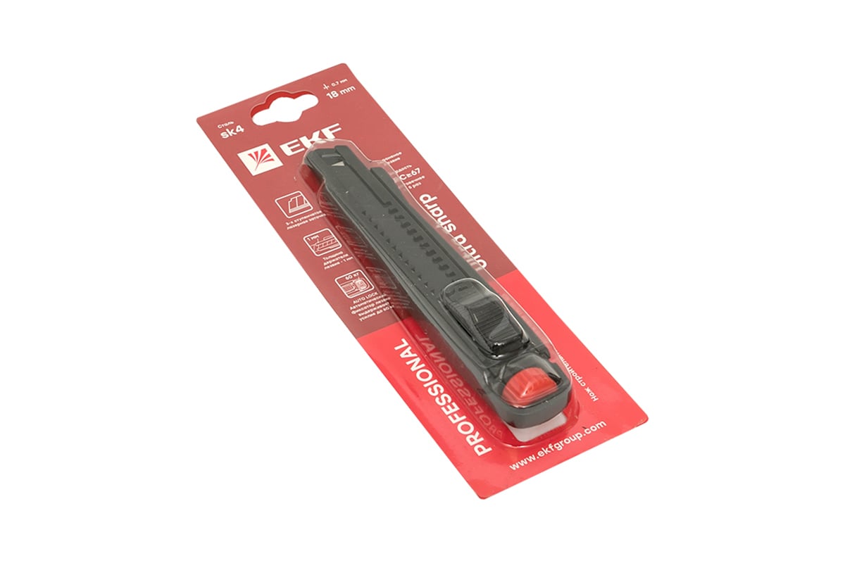 Строительно-монтажный нож EKF 18 мм НСМ-80 Professional SK4 Heavy Duty ...