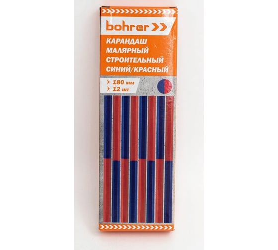 Строительный карандаш BOHRER 180 мм двухцветный синий/красный 12 шт 41152180
