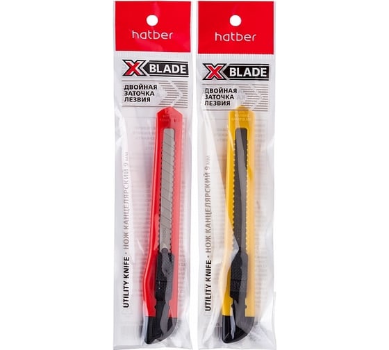 Канцелярский нож Hatber X-BLADE 9 мм, PUSH-LOCK, в пакете с европодвесом 060159