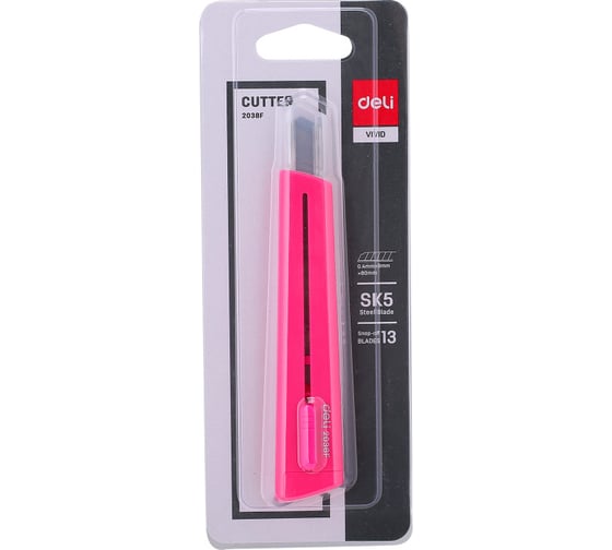 Канцелярский нож DELI E2038PINK 80мм шир.лез.9мм роз. блистер 1206499 24  шт. в упак.