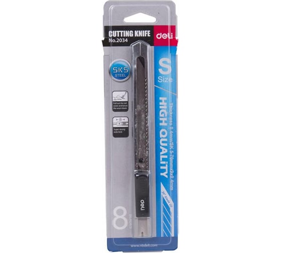 Канцелярский нож DELI E2034 Essential Metal Vivid Mini шир.лез.9мм фиксатор сталь серый 460543 24  шт. в упак.