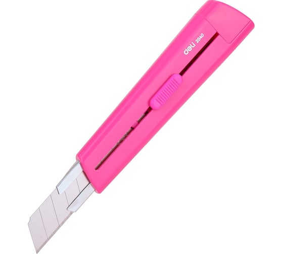 Канцелярский нож DELI E2040pink Rio 100мм шир.лез.18мм фиксатор сталь роз. блистер 1362279 12  шт. в упак.