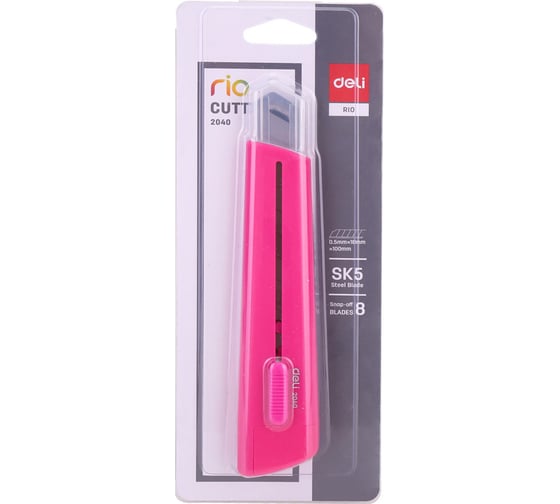 Канцелярский нож DELI E2040pink Rio 100мм шир.лез.18мм фиксатор сталь роз. блистер 1362279 12  шт. в упак.