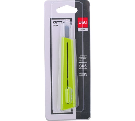 Канцелярский нож DELI E2038GREEN 80мм шир.лез.9мм зеленый блистер 1206501 24  шт. в упак.