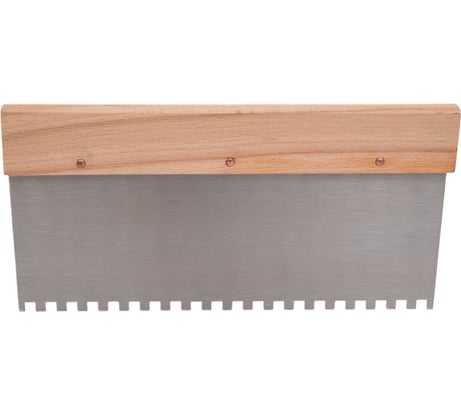 Стальной шпатель Управдом зубчатый, с деревянной ручкой, ширина 245 мм 4100002450