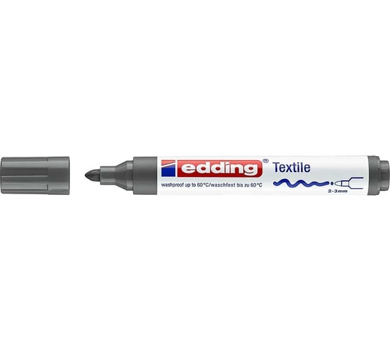 Маркер для ткани EDDING 4500 пигментные чернила, круглый наконечник, 2-3 мм, стирка до 60° С, серый E-4500#12