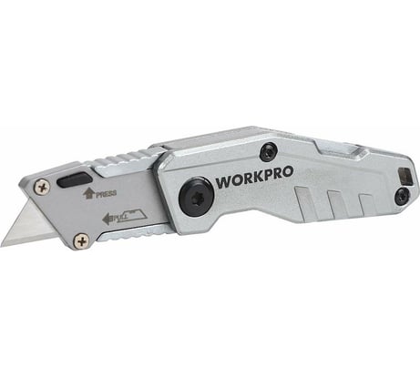 Складной быстросменный нож WORKPRO алюминиевый, трапециевидное лезвие WP211010