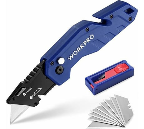Складной быстросменный нож WORKPRO с нейлоновой рукояткой, 10 лезвий, трапециевидные лезвия WP211008