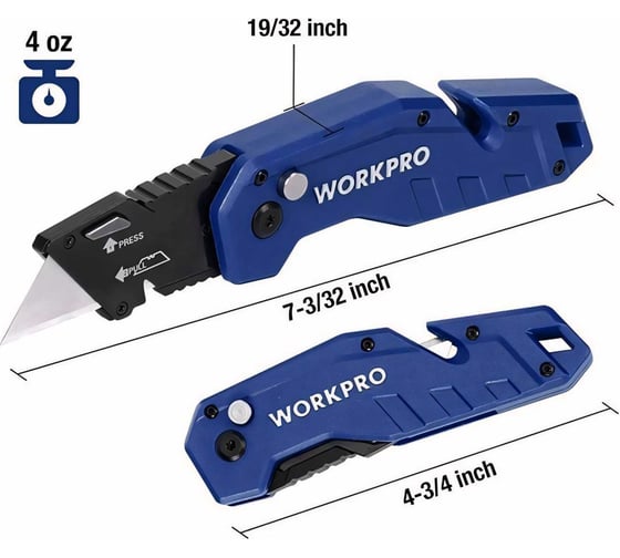 Складной быстросменный нож WORKPRO с нейлоновой рукояткой, 10 лезвий, трапециевидные лезвия WP211008