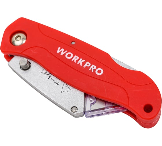Складной быстросменный нож WORKPRO пластиковый, трапециевидные лезвия WP211002