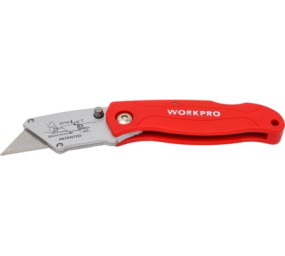 Складной быстросменный нож WORKPRO пластиковый, трапециевидные лезвия WP211002