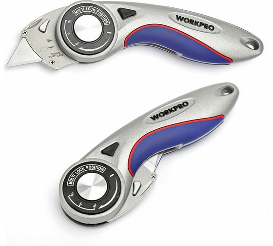 Универсальный складной нож WORKPRO WP211013 алюминиевый, быстросменный, трапециевидные лезвия WP211013