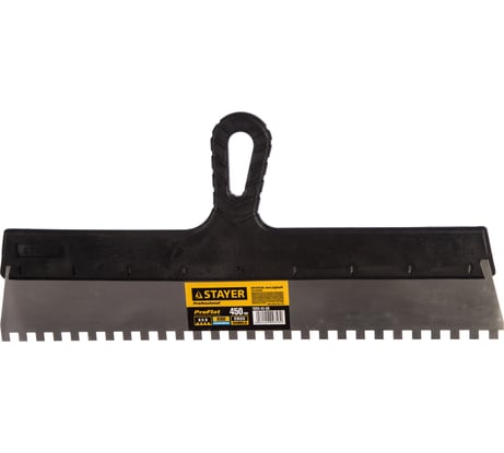 Нержавеющий зубчатый шпатель с пластмассовой ручкой, 450мм, зуб 8х8мм STAYER 1009-45-08