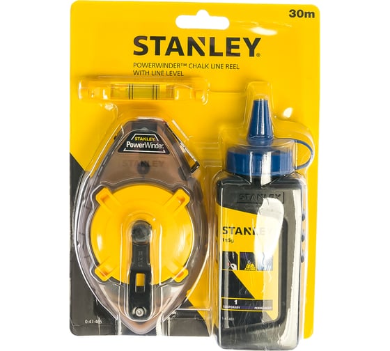 Набор из 3 предметов: шнуровка 30м, голубой краситель 115г, уровень Stanley 0-47-465