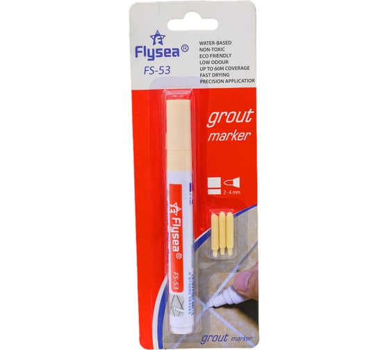 Маркер краска для плиточных швов Flysea Grout Marker 2-4 мм, 3 запасных наконечника, бежевый FS-53 BEIGE