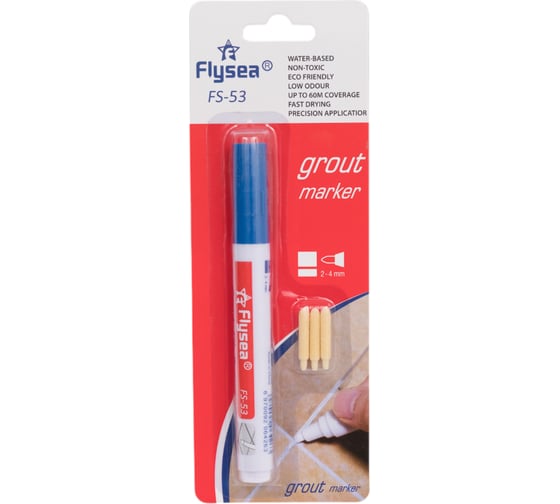 Маркер краска для плиточных швов Flysea Grout Marker 2-4 мм, 3 запасных наконечника, синий FS-53BLUE 1