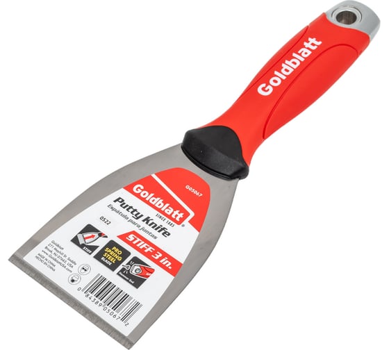 Шпатель-скребок Goldblatt Soft Grip пружинная сталь, 76 мм, рукоятка G05067