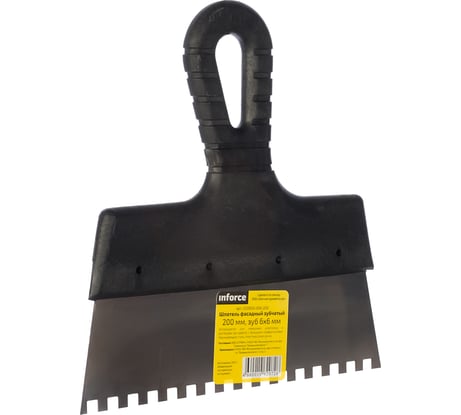 Зубчатый шпатель Inforce 200 мм зуб 6х6 мм с пластиковой ручкой 020605-006-200