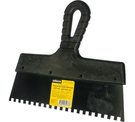 Зубчатый шпатель Inforce 250 мм зуб 6х6 мм с пластиковой ручкой 020605-006-250