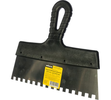 Зубчатый шпатель Inforce 250 мм зуб 8х8 мм с пластиковой ручкой 020605-080-250