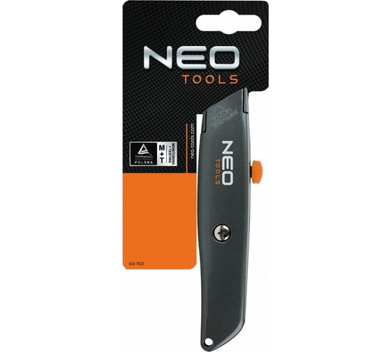 Нож с трапециевидным лезвием NEO Tools 18 мм металлический корпус 63-702