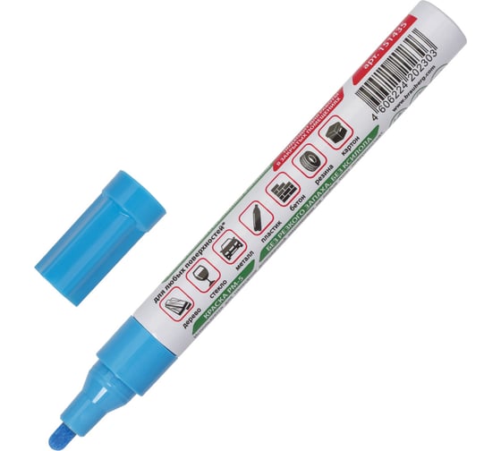 Лаковый маркер-краска BRAUBERG paint marker 4 мм, голубой, без ксилола, без запаха 151435