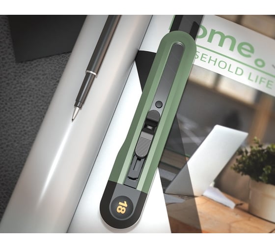 Технический нож DELI home series green ht4018l сегментированное черное лезвие 18 мм, эксклюзивный дизайн, soft touch 112888
