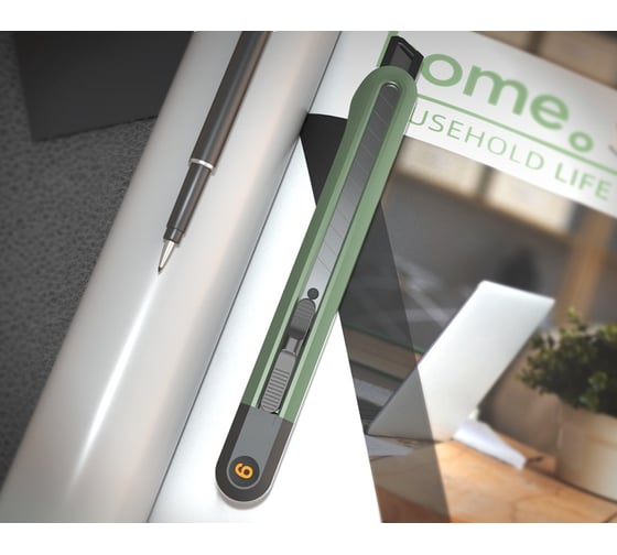 Технический нож DELI home series green ht4009l сегментированное черное лезвие 9 мм, эксклюзивный дизайн, soft touch 112886