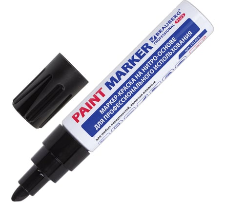 Лаковый маркер-краска BRAUBERG PRO PLUS paint marker 8 мм, черный, нитро-основа, алюминиевый корпус 151455
