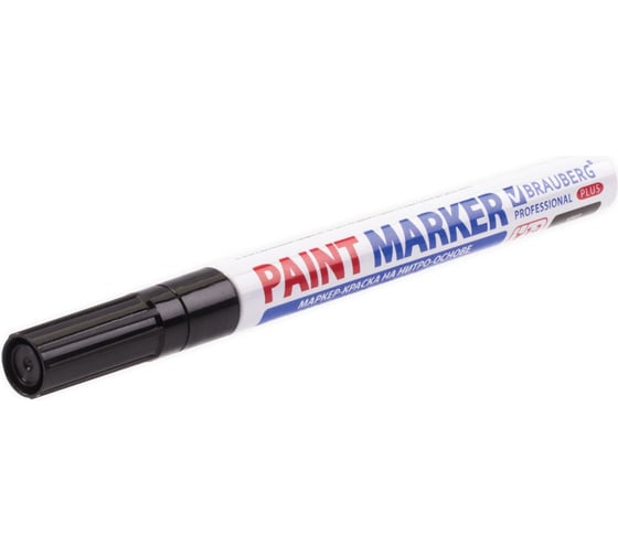 Лаковый маркер-краска BRAUBERG paint marker 2 мм, черный, нитро-основа, алюминий 151439