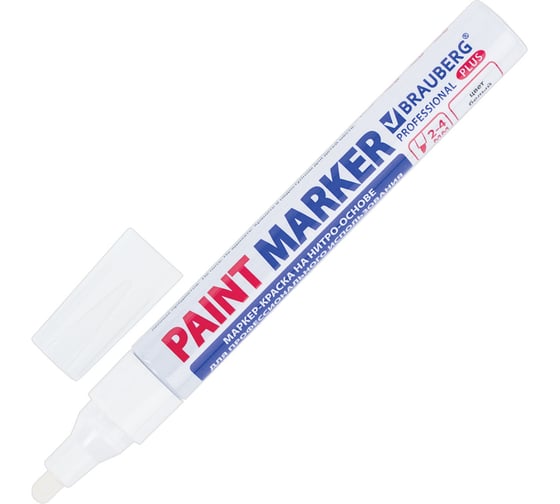 Лаковый маркер-краска BRAUBERG paint marker 4 мм, белый, нитро-основа, professional plus 151444