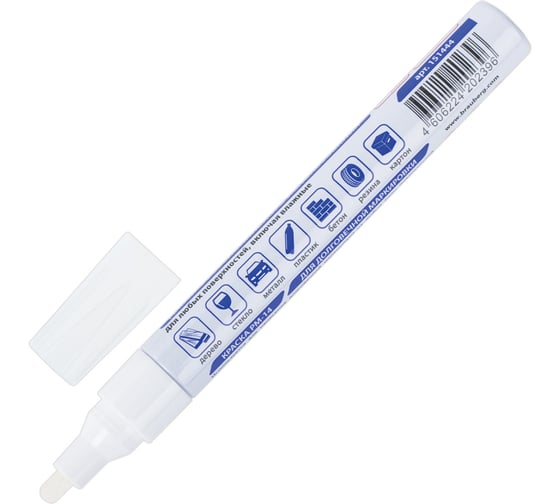 Лаковый маркер-краска BRAUBERG paint marker 4 мм, белый, нитро-основа, professional plus 151444