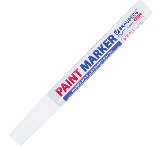 Лаковый маркер-краска BRAUBERG paint marker 4 мм, белый, нитро-основа, professional plus 151444