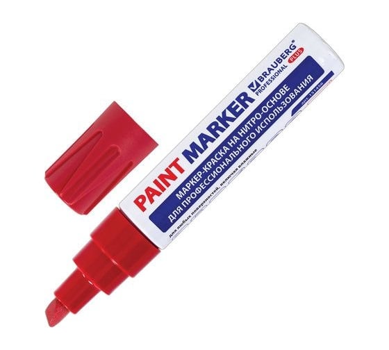Лаковый маркер-краска BRAUBERG PRO PLUS paint marker 8 мм, красный, нитро-основа, алюминиевый корпус 151456