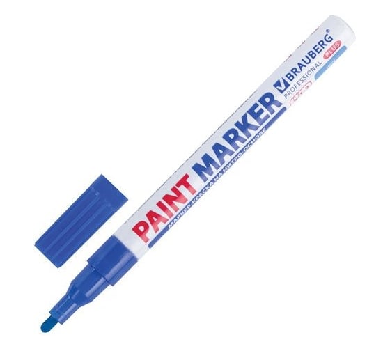 Лаковый маркер-краска BRAUBERG paint marker 2 мм, синий, нитро-основа, алюминиевый корпус 151441