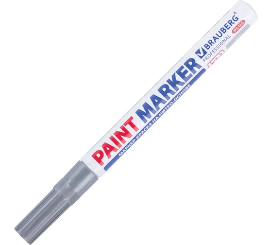 Лаковый маркер-краска BRAUBERG paint marker 2 мм, серебряный, нитро-основа, алюминиевый корпус 151442