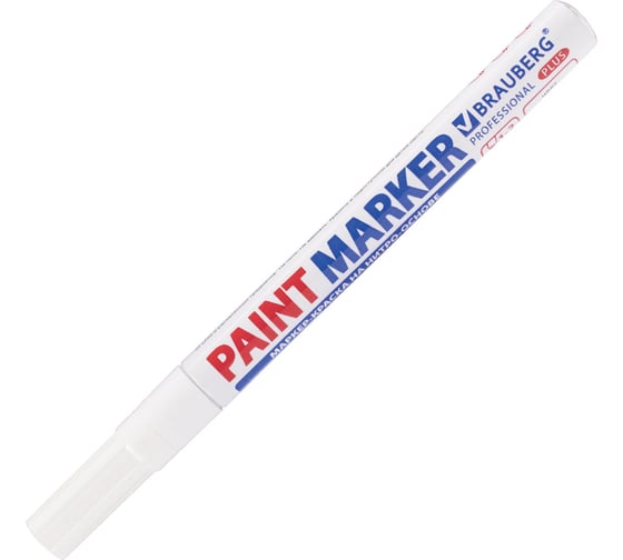 Лаковый маркер-краска BRAUBERG paint marker 2 мм, белый, нитро-основа, алюминиевый корпус 151438